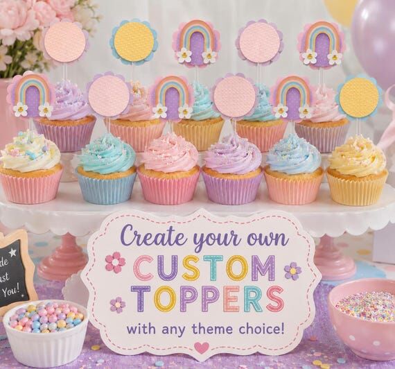 boho cupcakes, pastel cupcake toppers,blue pu...