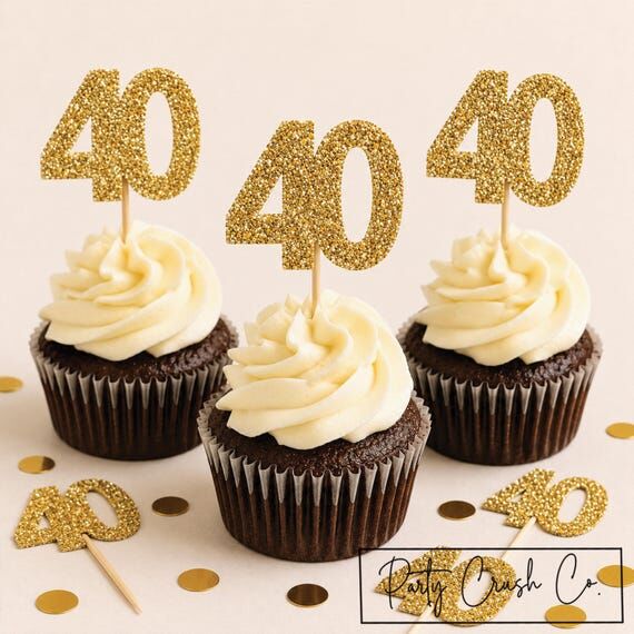 Glitter Birthday Cupcake Toppers, Gold Glitte...