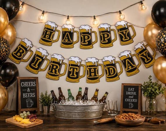 Cheers & Beers Birthday Banner, Personalized ...
