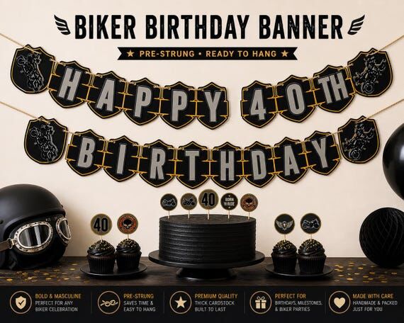 Personalized Motorcycle Themed Birthday Banne...