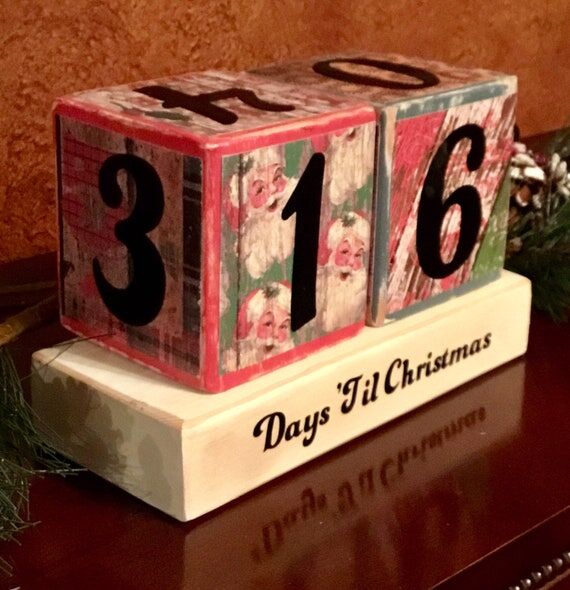 Rustic Christmas Countdown Blocks, Holiday Wo...