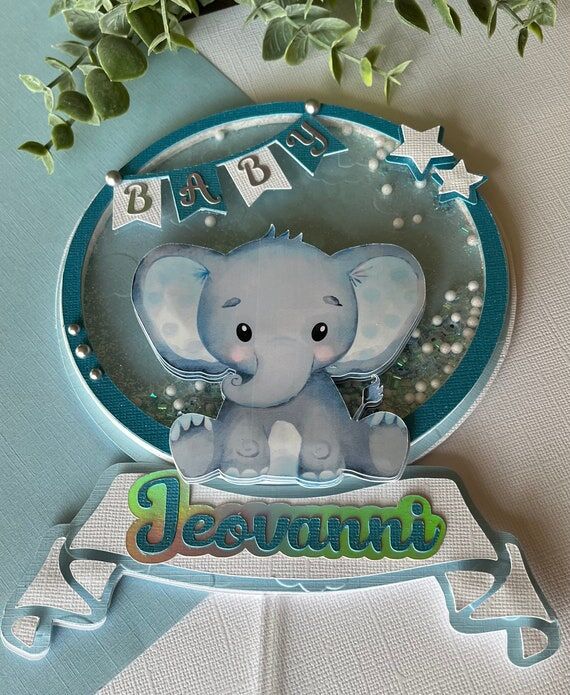 Baby Elephant Cake Topper Shaker, Baby Shower...