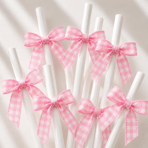pink gingham bow straws pink gingham first bi...