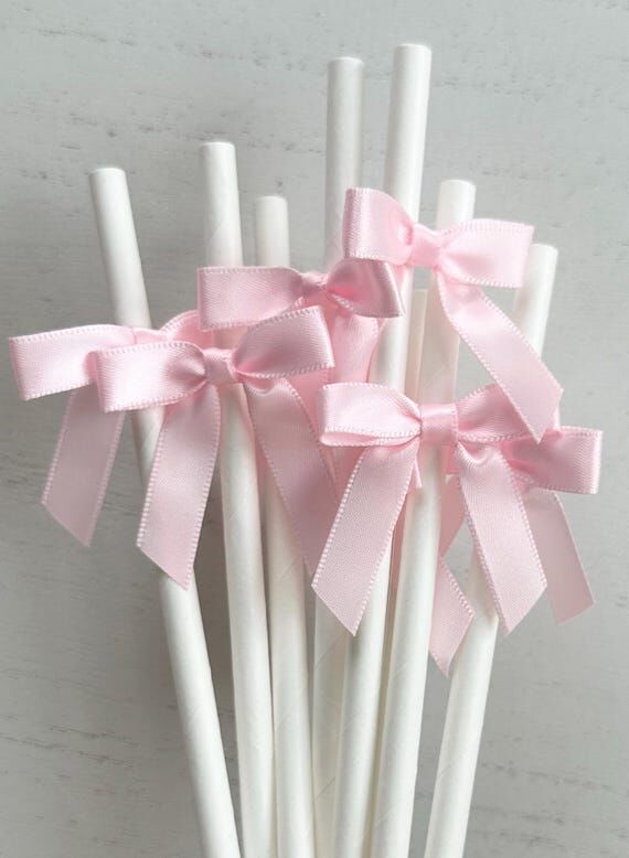 Pink bow straws coquette straws bow party sup...