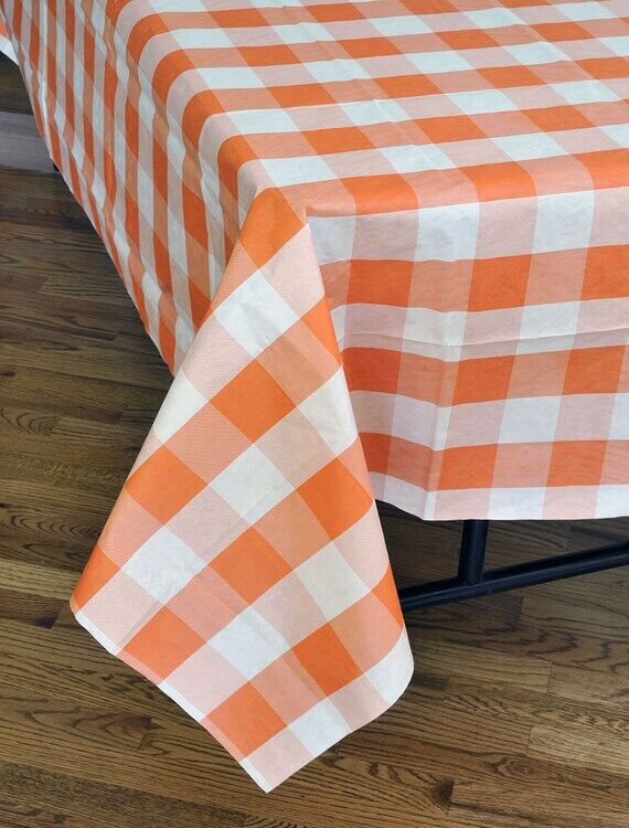 Orange Plaid Paper Tablecloth, Water Resistan...