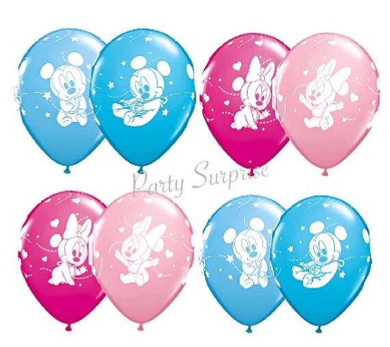 Baby Mickey Baby Minnie Balloons Blue and Pin...