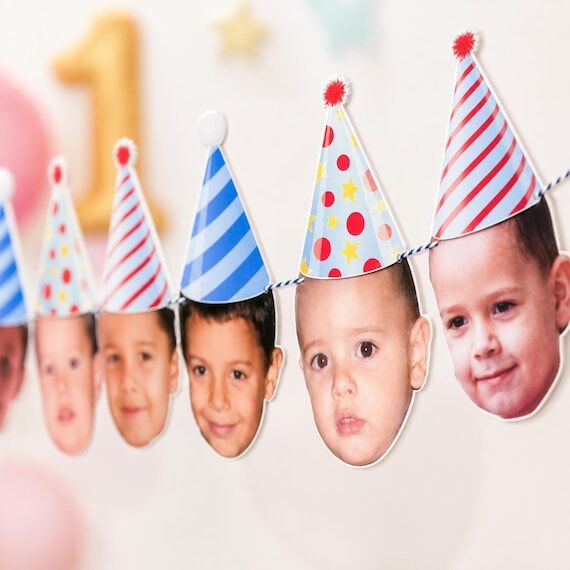 Custom Baby Face 1st Birthday Banner Colorful...