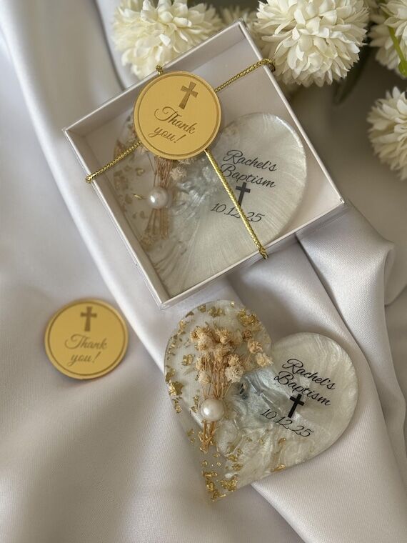 Heart Baptism Magnet Favors: Elegant Religiou...