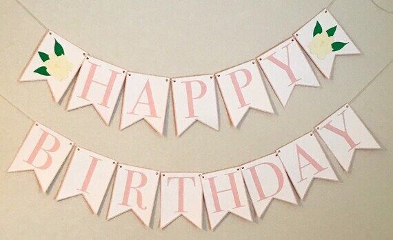Magnolia Birthday Banner - Pink & White, Hand...