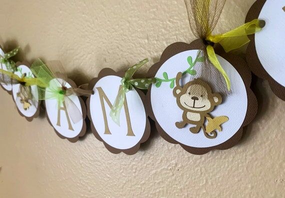 Monkey Party High Chair Banner, Jungle 1st Bi...