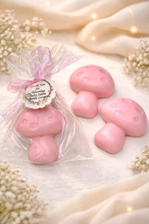 Baby Girl Shower Soap Favors, Pink Mushroom S...