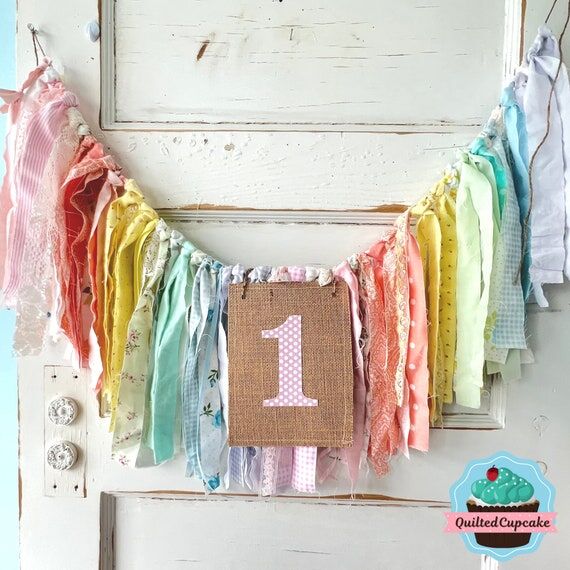 Rainbow High Chair Banner: First Birthday Flo...