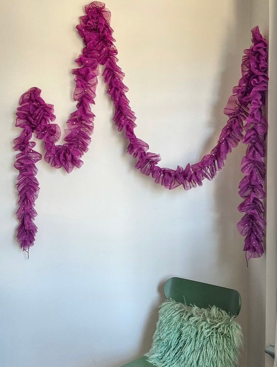 Magenta Tulle Garland with Metallic Moons and...