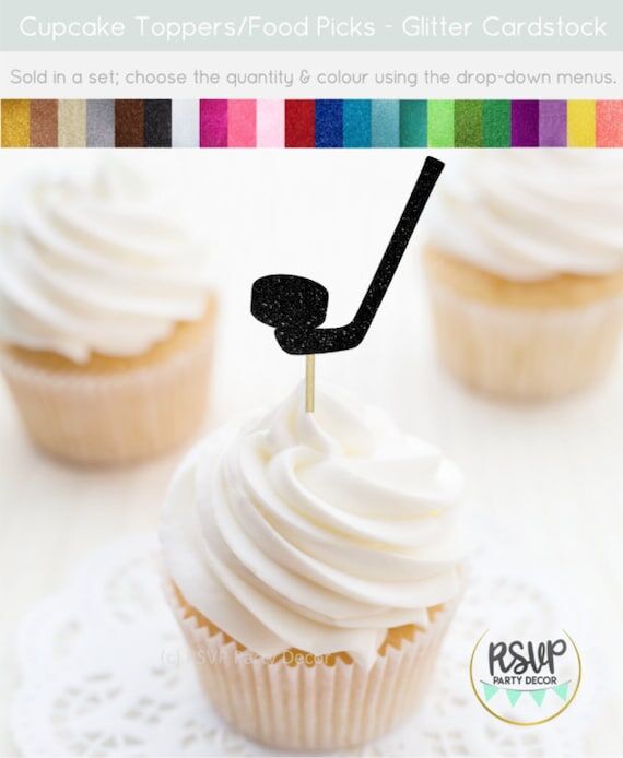 Hockey Stick Cupcake Toppers, Hockey Puck Cup...