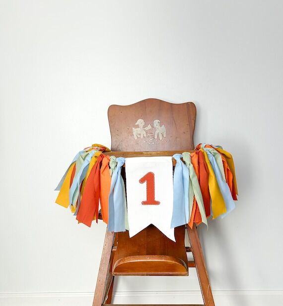 Retro Colorful First Birthday Highchair Banne...