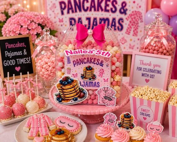 Pancakes Pajamas Party Favor Boxes, Sleepover...
