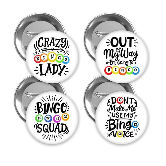 Bingo lovers pin back buttons. Set of 4. 3 ...