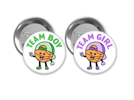 Basketball Gender Reveal Pins: Team Boy, Team...