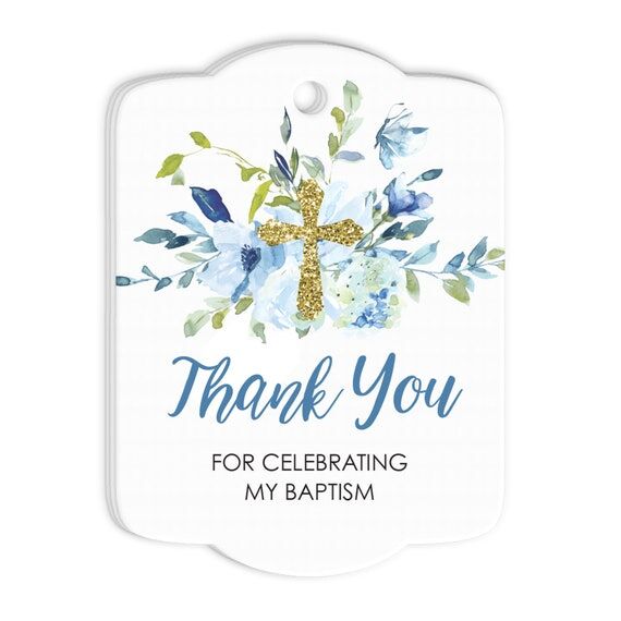 Boy Baptism Thank You Tags Blue Floral Baptis...
