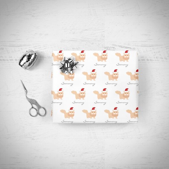 Personalized Cat Christmas Gift Wrap, Merry C...