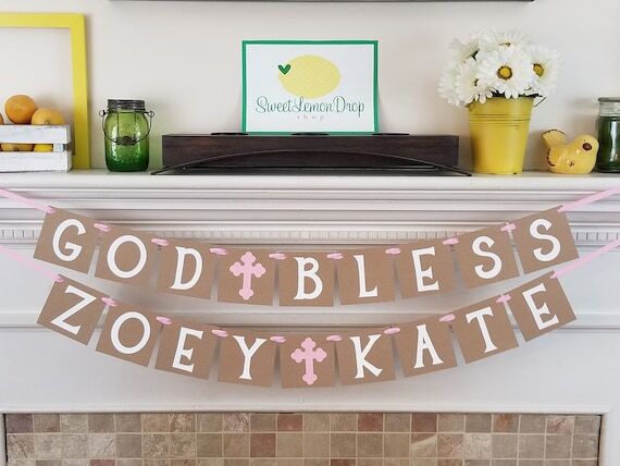 Personalized God Bless Banner – Christening...