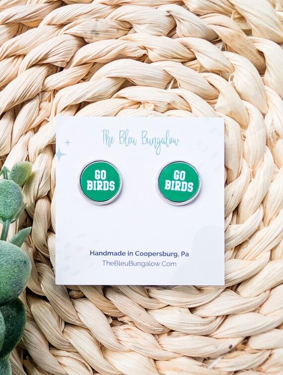 Go Birds Green and White Stud Earrings: Phila...