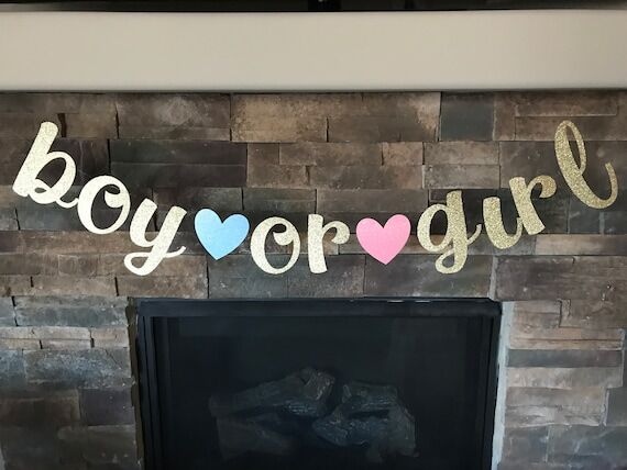 Boy or Girl Glitter Banner: Gender Reveal Par...