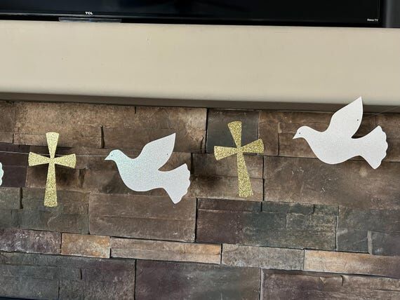 Cross and Dove Garland, Baptism Banner, First...