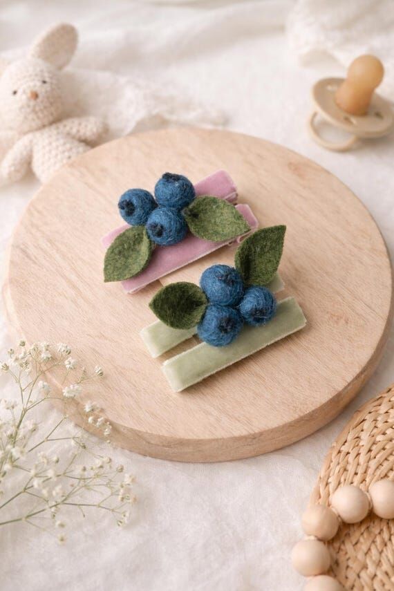 Felt Blueberry Hair Clips: Velvet Lined Allig...