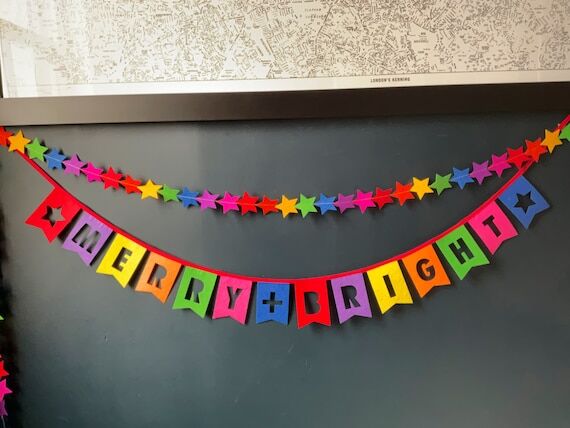 Merry and Bright Banner, Colourful Christmas ...