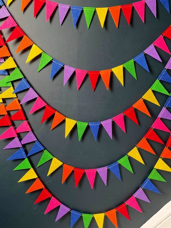 Rainbow Party Mini Felt Bunting, Mini Pennant...