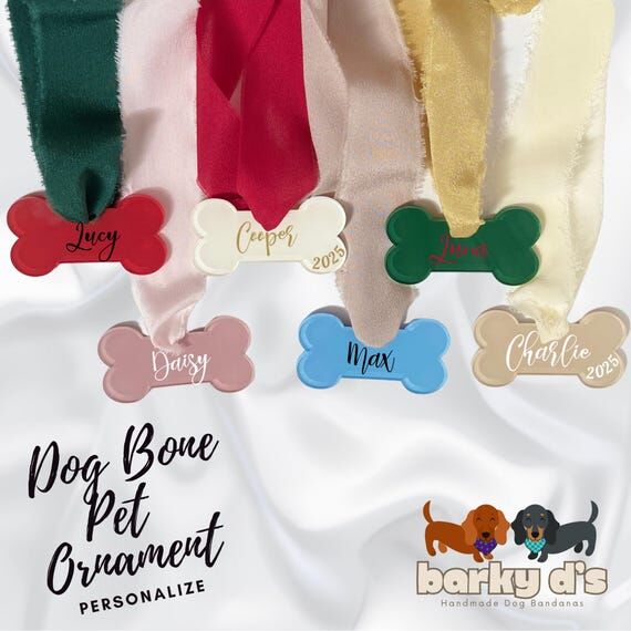 Personalized Dog Bone Pet Ornament Chiffon Ri...