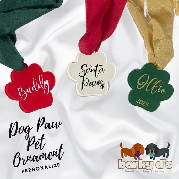 Personalized Dog Paw Pet Ornament Chiffon Rib...