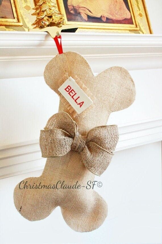 Embroidered Burlap Christmas Stocking Name Ta...