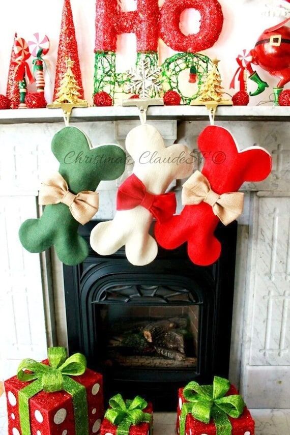 Handmade Burlap Dog Bone Christmas Stocking: ...
