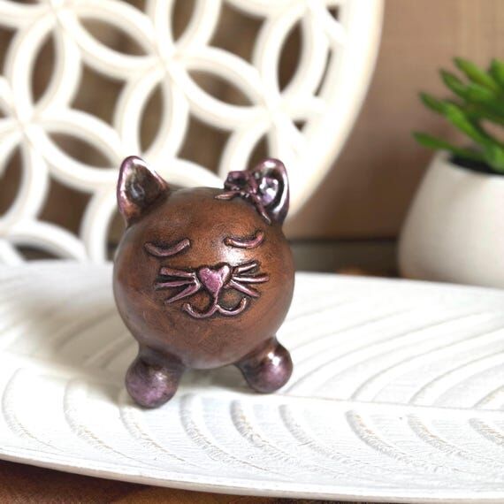 Handmade Kitty Cat Urn with a Pink Bow and a ...