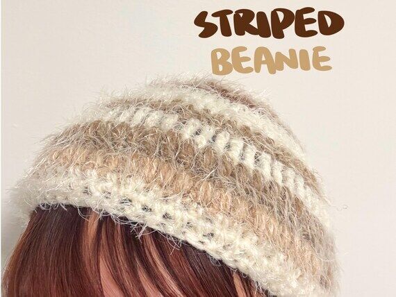 Handmade Crochet Fuzzy Beanie | Soft Beige & ...