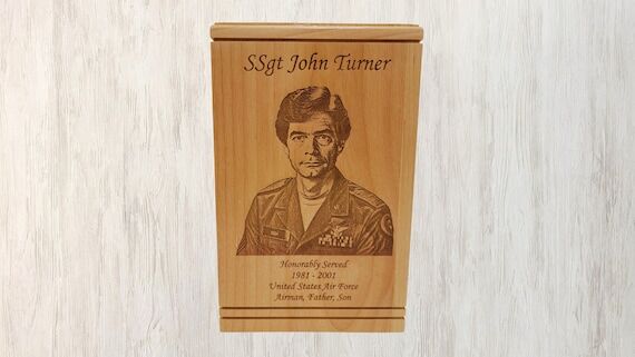 Personalized Veteran Cremation Urn: Photo Eng...