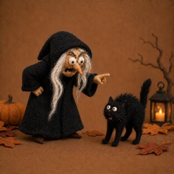 Needle Felted Witch Figurine, Handmade Wool H...