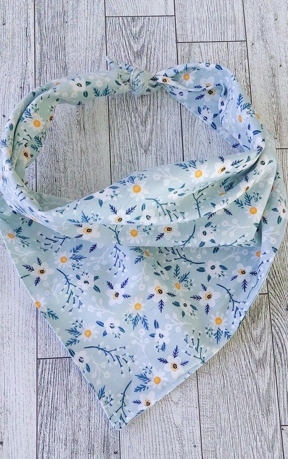 Summer Floral Dog Bandana | Teal Cotton Flowe...