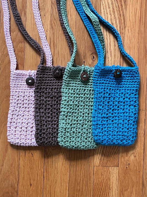 Crochet Cell Phone Crossbody Bag, Handmade Co...