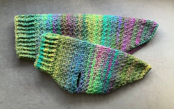 Handmade Crochet Dog Sweater: Green Purple mu...