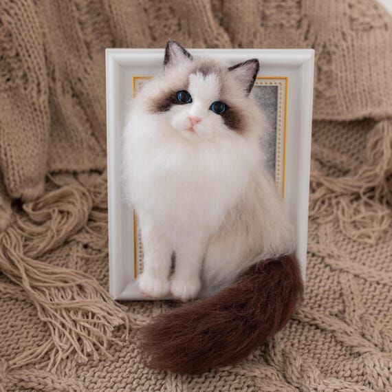 3D Wool Felt Pet Portrait: Custom Cat Memoria...