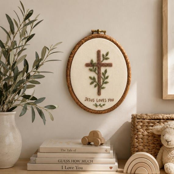 Christian Baby Nursery Decor, Wool Felt Embro...