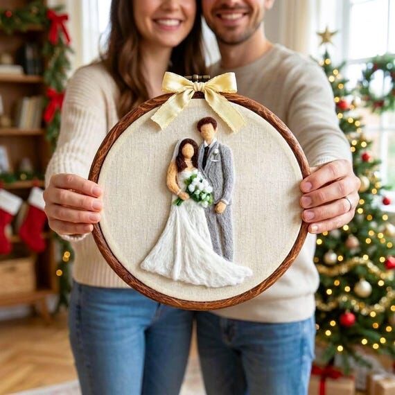 Custom Felt Wedding Portrait Hoop, Personaliz...