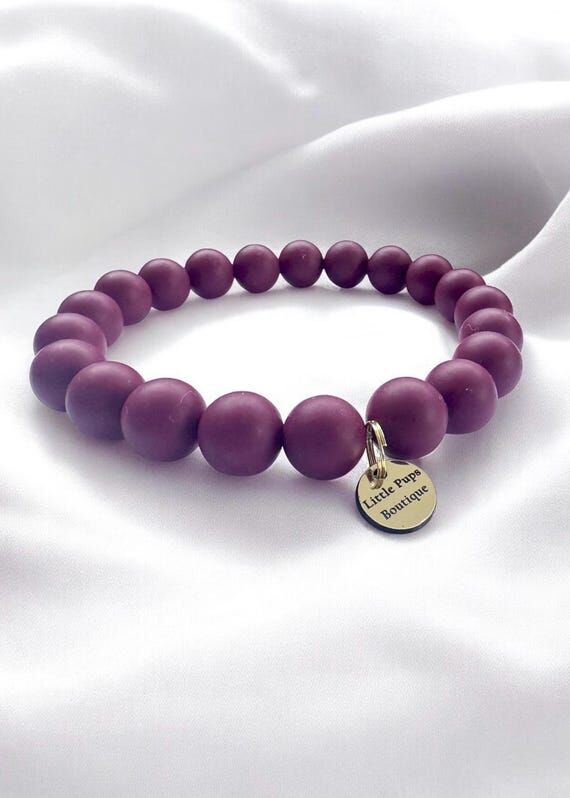 Burgundy Silicone Beaded Dog Necklace: Waterp...