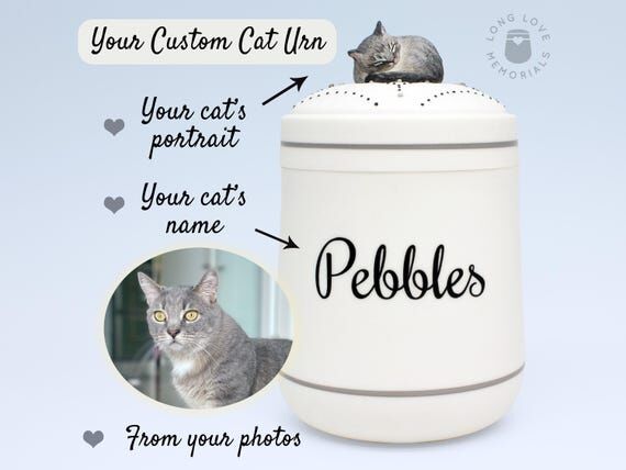 Cat Urn Grey and White: Custom Cat Memorial, ...