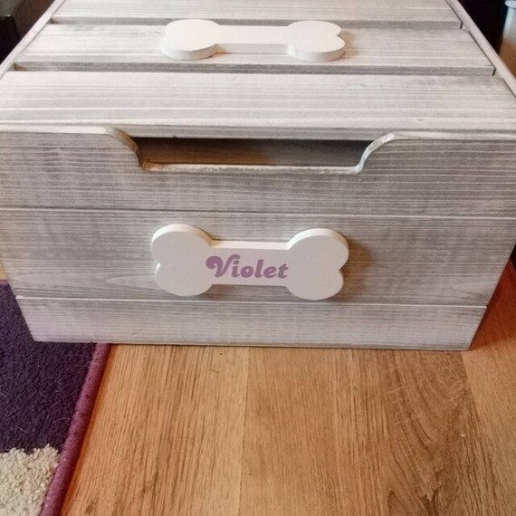 Personalised Dog Toy Box with Lid, Wooden Pet...