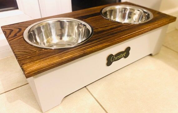 Personalised Large Wooden Raised Dog Bowl Sta...