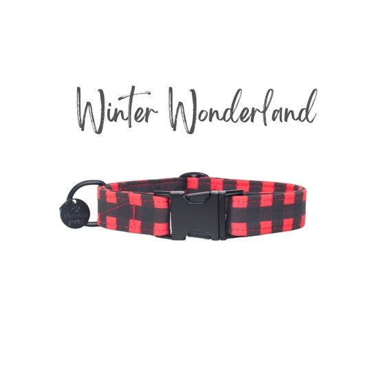 Red and Black Winter Checkered Dog Collar, Ch...